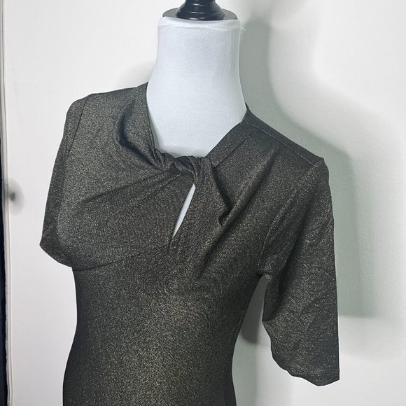 H&M Black with Gold Glitter Sparkling Blouse Size 6 - Picture 5 of 9